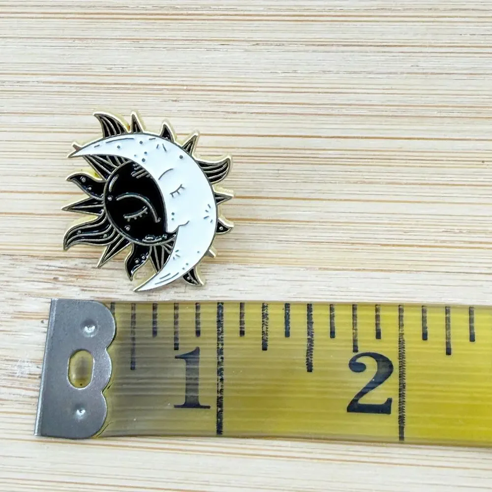 Sun & Moon Yin Yang Black and White Enamel Pin